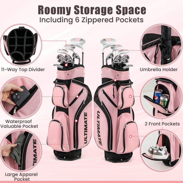 Ensemble De Clubs De Golf Pour Femmes, 3 Crosses De Golf En Bois, 5 Crosses De Golf En Fer, 1 Tige-poussoir Et 1 Sac De Balle, Grande Espace De Rangement Et Base Antiderapante