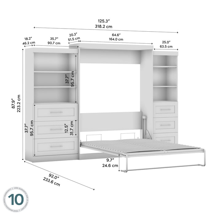 Grand lit escamotable mural Pur de Bestar de 126 po avec 2 meubles à tablettes et tiroirs