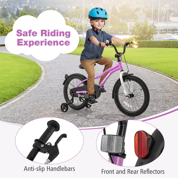Costway 18\" Velo Pour Enfants Pour Garcons Et Filles De 4 A 8 Ans Avec Reflecteurs De Frein A Main Reglables Violet