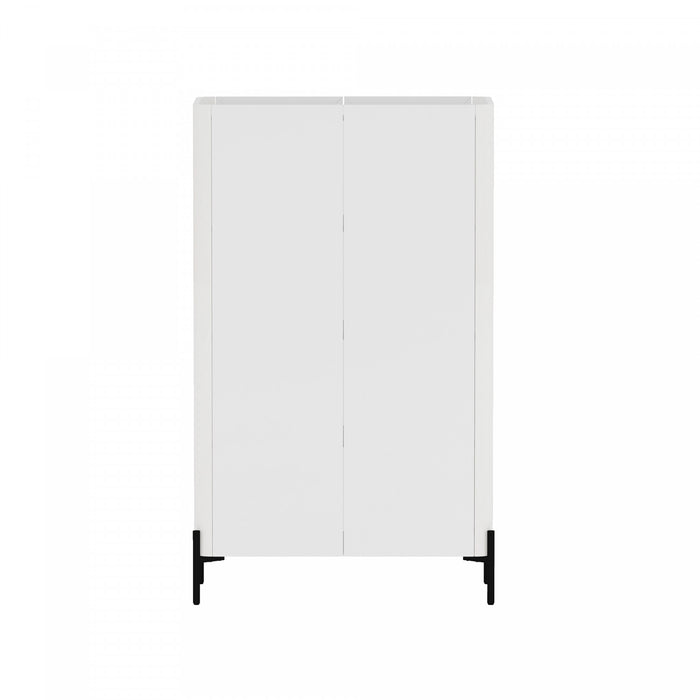 Armoire bibliotheque moderne Abbey 32\" en verre trempe blanc (4 etageres) - Lot de 2