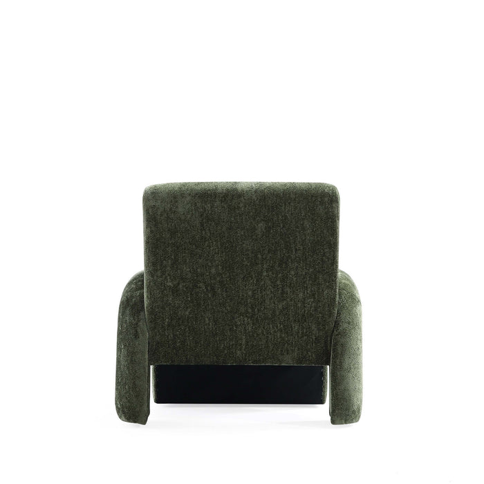 Fauteuil lounge en chenille vert olive Verandah style mid-century modern