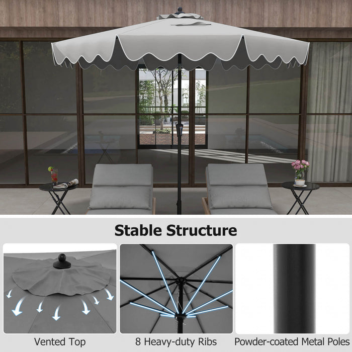 Costway Parasol de patio de 9 pieds a 2 niveaux, parasol de table de marche avec toile protectrice solaire gris