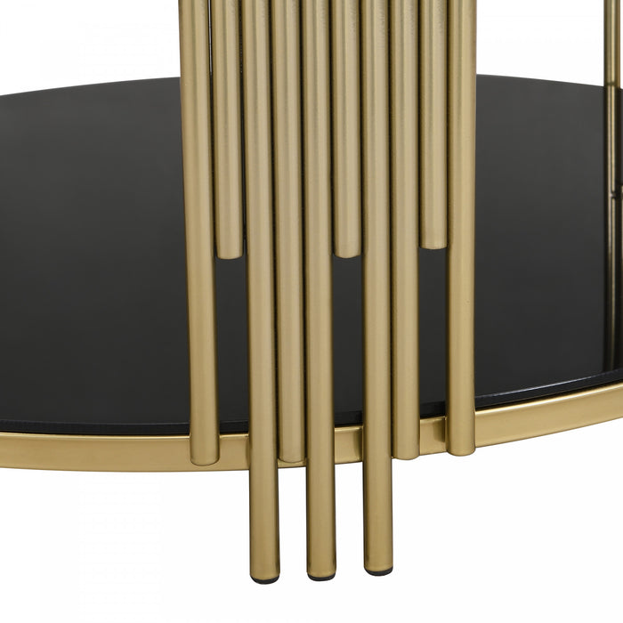 Table Basse Ronde Nancy De 31,5\" Avec Plateau Miroir Et Etagere Inferieure, Noire