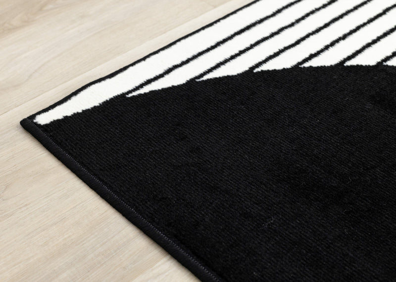 Florence rayures noires et blanches et cercles creux, design moderne, 2'7\" x 4'11\"