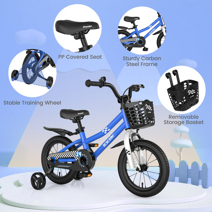 Velo Costway 14\" Pour Enfants Avec Roues D'entrainement Amovibles Et Panier Pour 3-5 Ans Bleu