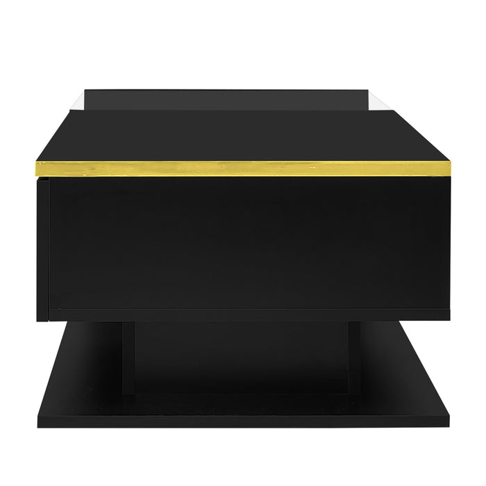 Ethan Table Basse Haute Brillance de 35,4\" avec Verre et Effet LED, Noir