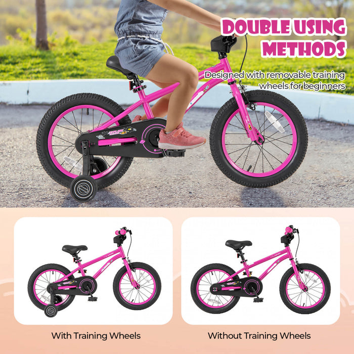 Velo Costway 16 Pouces Pour Enfants De 4 A 7 Ans Avec Selle Reglable Et Guidon Antiderapant Rose