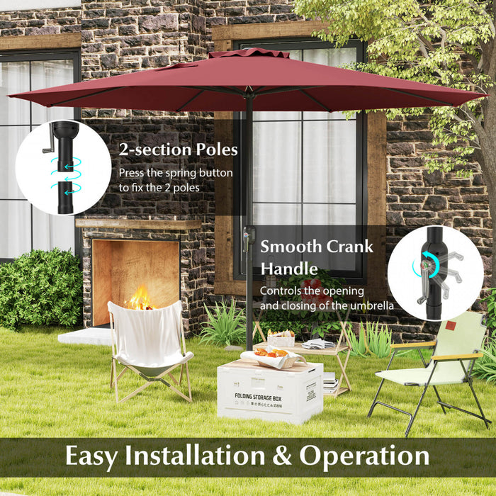 Parasol de jardin Costway 12 pieds, parasol de marche exterieur avec manivelle, 8 baleines robustes rouge