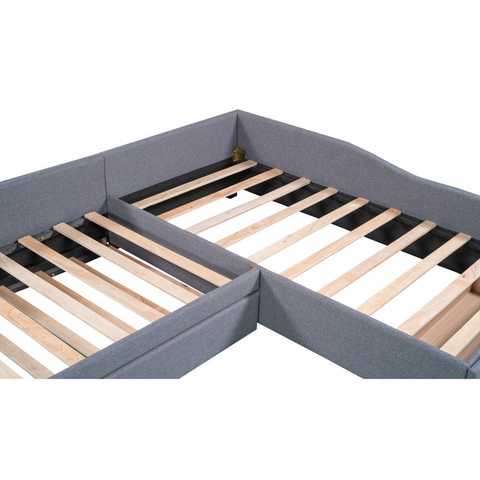 Tyler – Lit De Jour Rembourre En Tissu Aspect Lin Avec Lit Gigogne Et Rangement, Format Simple, Gris