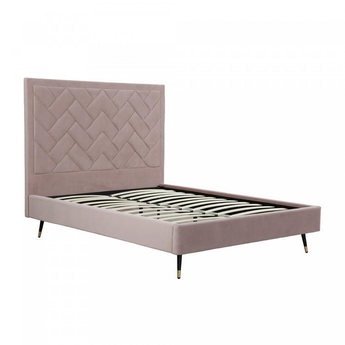 Lit Queen Moderne Rembourre en Velours Crosby, Coloris Blush