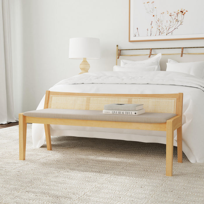 Banc Bauer en tissu et en cannage - naturel