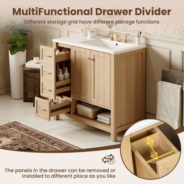 Oakmere Meuble-Lavabo Simple 36 po avec Deux Portes et Deux Tiroirs, Bois Naturel
