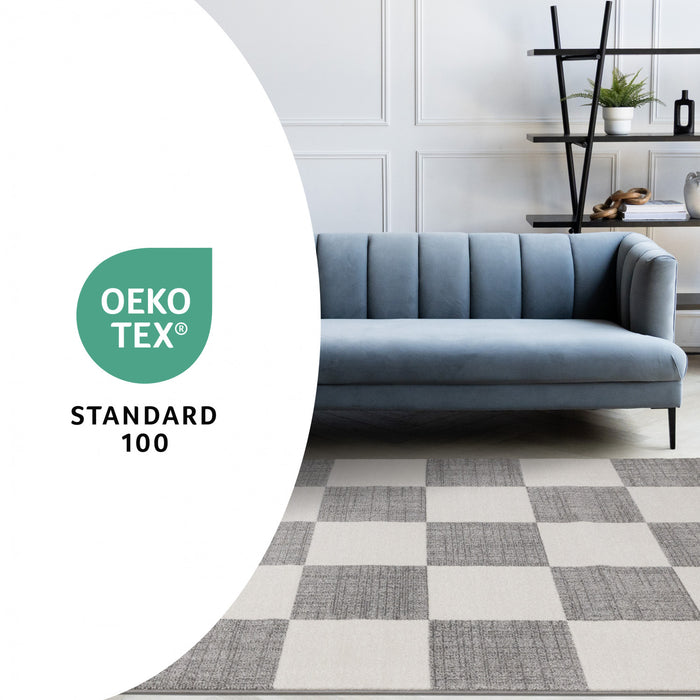 Tapis Covington a Carreaux Gris et Blanc, 5'3\" x 7'7\"