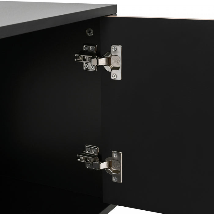 Arcadia Meuble TV Moderne 70.5 po avec Portes Texturees et Pieds Dores, Noir/Bois