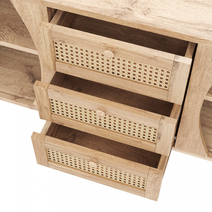 James 55.3\" Cabinet Moderne Minimaliste en Bois avec Portes Coulissantes et Etageres Ajustables, Naturel