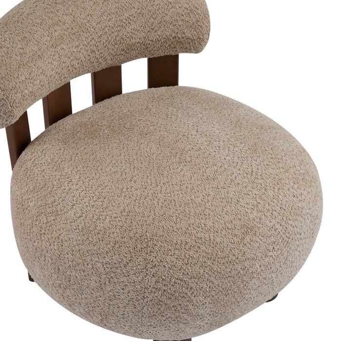 Nube Fauteuil d'Appoint Moderne en Bouclette a Dossier Courbe et Quatre Pieds, Brun Clair, Noyer