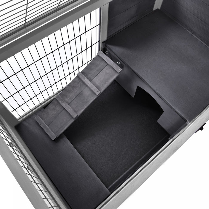 Pawhut Huche D'interieur En Bois Pour Lapin Avec Cage Surelevee Avec Enclos Ferme Avec Roues, Ideal Pour Les Lapins Et Les Cochons D'inde