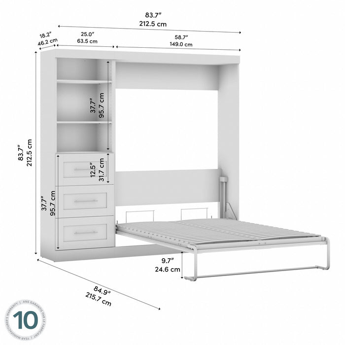 Lit double escamotable mural Pur de Bestar de 84 po avec tiroirs - brun rustique