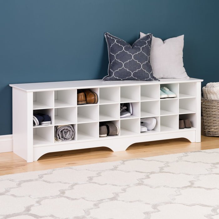 Banc à compartiments de rangement pour 24 paires de chaussures - blanc