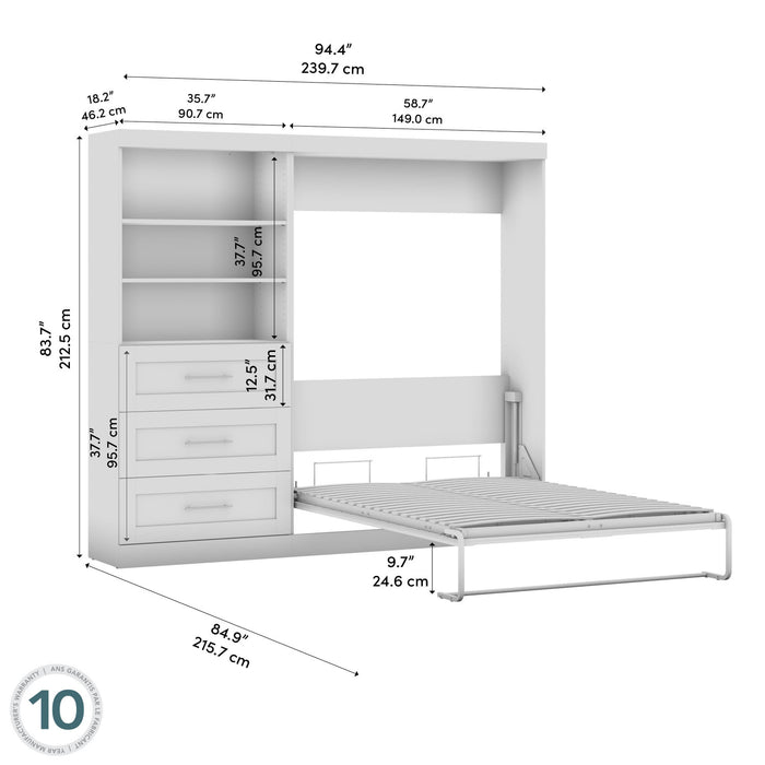 Lit double escamotable mural Pur de Bestar de 95 po avec tiroirs - brun rustique
