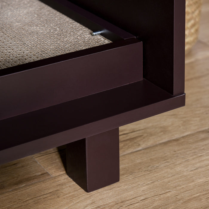 Pawhut Toilettes Pour Chat En Bois Boite A Litiere Pour Animal Domestique Enclos Chaton Maison Table De Chevet Table De Chevet Avec Grattoir Portes Magnetiques Marron