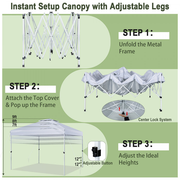 Costway 2-tier 10’ X 10’ Pop-up Canopy Tente Gazebo Instantane Reglable Porter Sac With Wheel