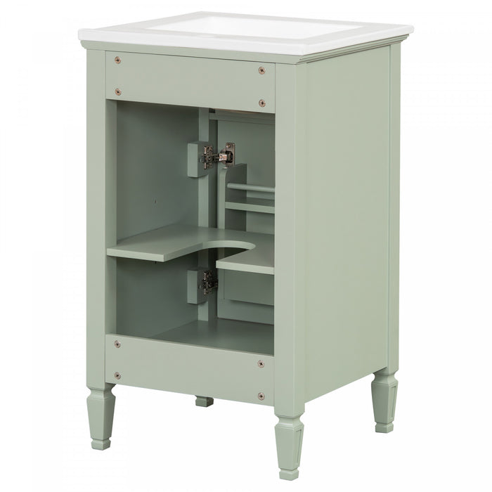 Jocelyn Meuble-lavabo de 20\" avec vasque en ceramique et structure en bois caoutchouc massif, Blanc