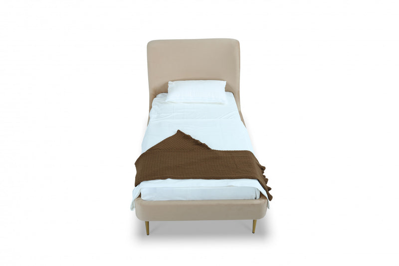 Lit jumeau Heather style milieu du siecle moderne, tapisse de velours, or et beige