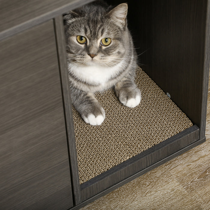 Pawhut Boitier De Litiere Pour Chat, Meuble De Toilette Cache Industriel Pour Chat, Table D'extremite Avec Double Porte Et Tapis A Gratter Pour Le Salon, La Chambre A Coucher, Le Couloir, Noir