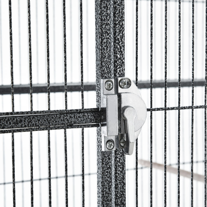 Cage A Oiseaux Portable Avec 4 Mangeoires Et 4 Perchoirs Pratique 81 X 48 X 163 Cm Noir Et Gris