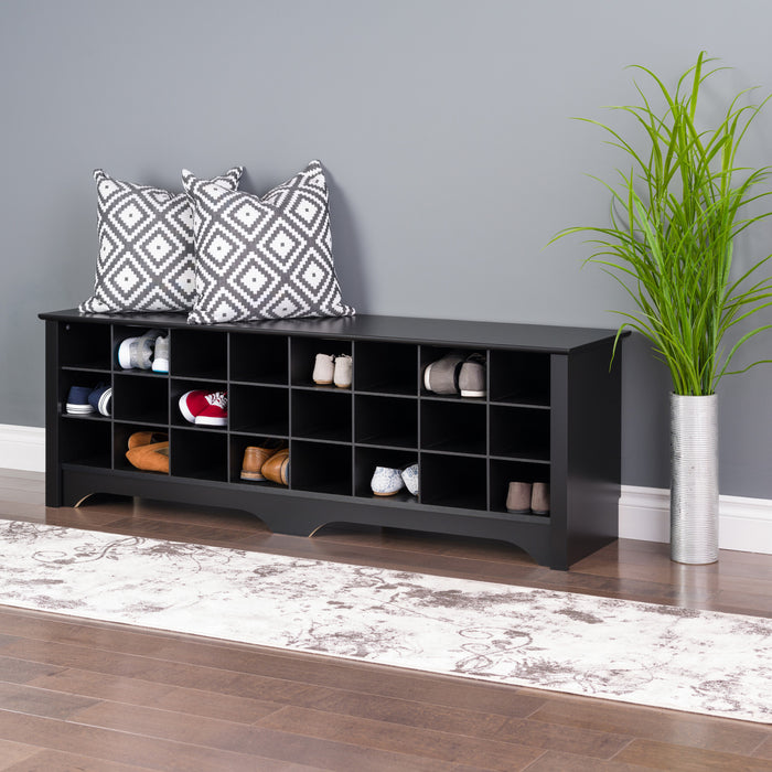 Banc à compartiments de rangement pour 24 paires de chaussures - noir