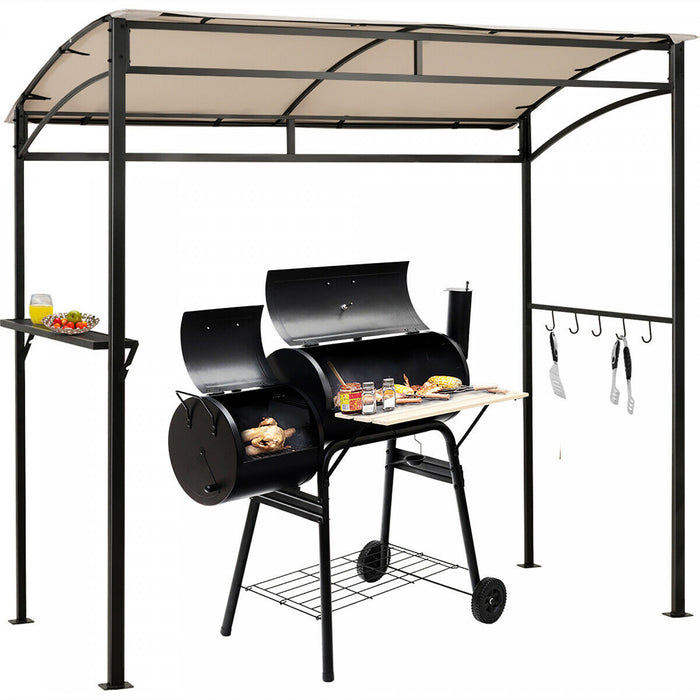 7’x4.5 ’ Grill Gazebo Patio Exterieur Jardin Bbq Auvent Abri Crochet De Rangement Beige