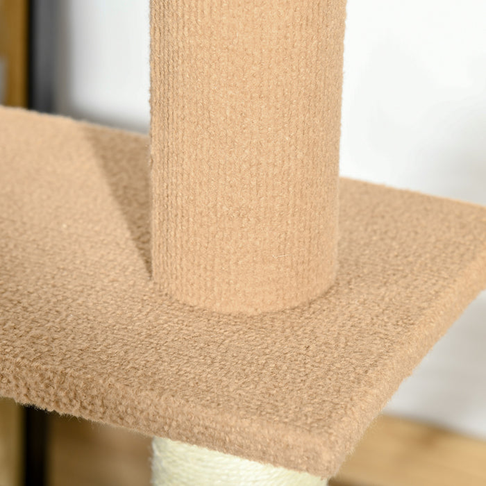 Pawhut 100\" Arbre A Chat Du Sol Au Plafond Avec 3 Perchoirs Centre D'activites Pour Chatons, Marron