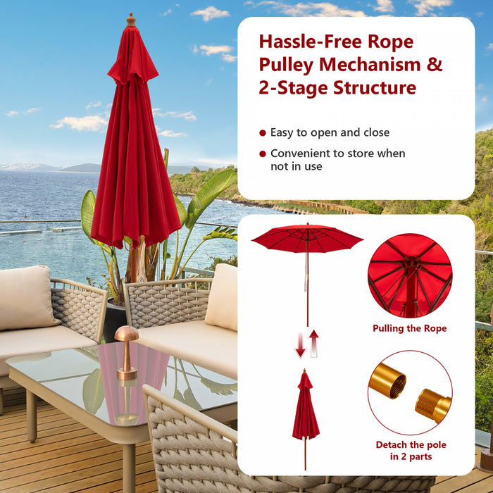 Costway Parasol de marche a poulie en corde 9,5FT avec baleines en fibre de verre Rouge