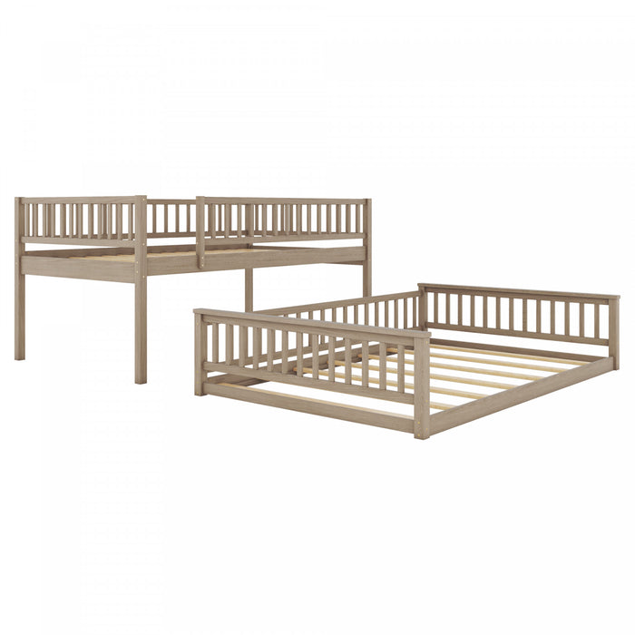 Sabrina – Lit Superpose Convertible En Bois Massif, Format Full Xl Sur Queen Avec Echelle – Noyer