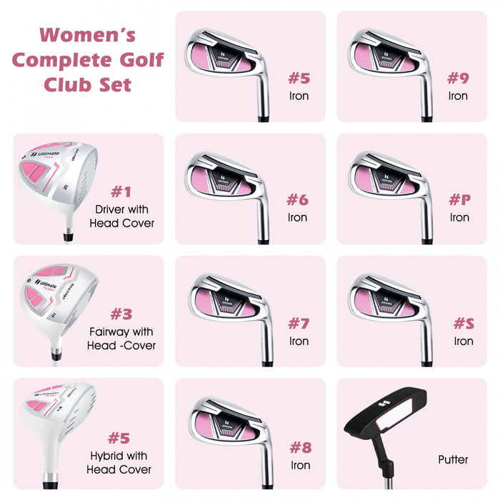 Ultimate Femmes Complete Golf Club Set Golf Club Package Set Avec Capuchon De Pluie, Main Droite Rose