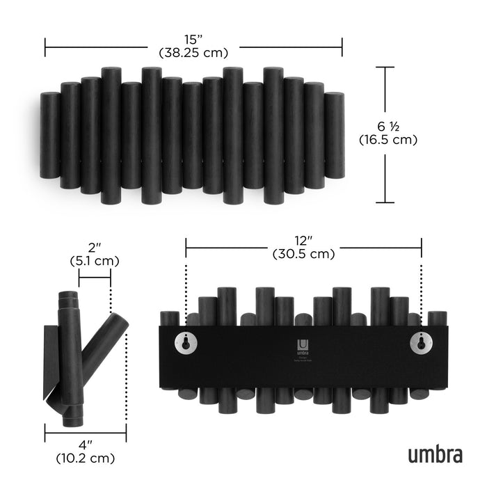 Crochets muraux Picket Rail de Umbra - noirs