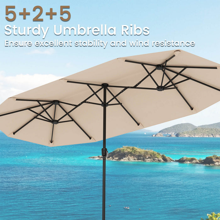 Costway Grand parasol de patio de 13 pieds, parasol de table double face pour jardin beige
