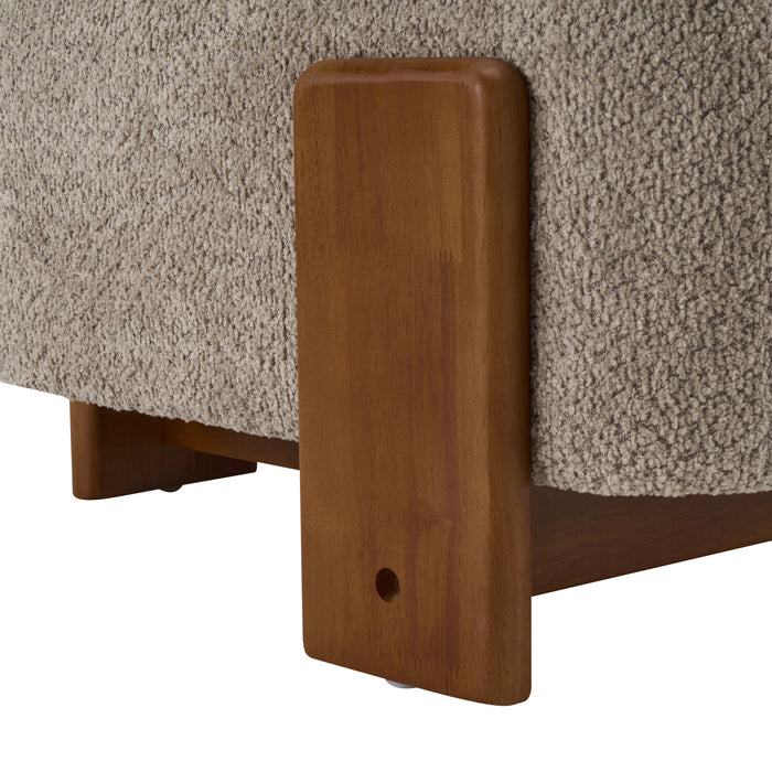 Luma Fauteuil de Salon Moderne en Bouclette a Dossier Enroule et Cadre en Bois Massif, Brun, Noyer