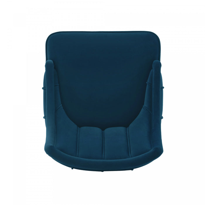 Chaise de salle a manger moderne en bois Eda avec revetement en tissu bleu nuit - Lot de 2