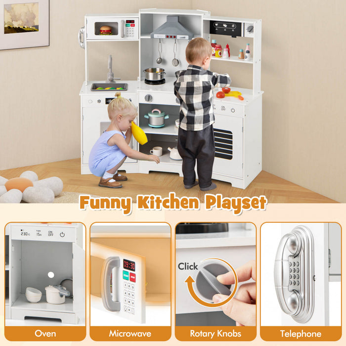 Costway Pretendre Jouer Cuisine Pour Enfants Tout Petit Enfant Age De 3 + Jeu De Jouet En Bois Avec Capuchon De Gamme Blanc