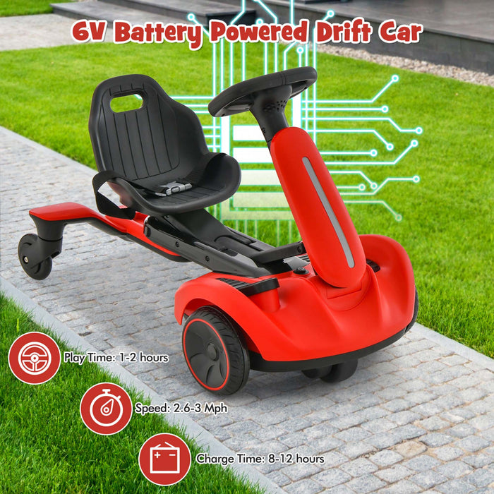 6v Karts De Drift, Voiture Karts Electrique Pour Enfants, Avec 5 Roues, Siege Reglable, Effets Sonores&klaxon, Jouet Voiture Enfants Avec Fonction De Derive, Pour 3-8 Ans, Charge 25 Kg, Rouge/rose/noir