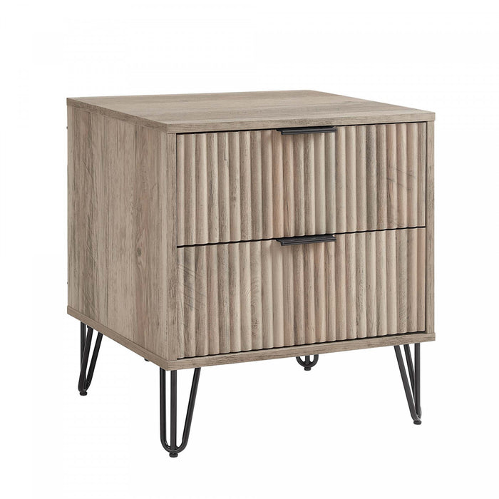 Table de nuit moderne Dumbo 20\" a cannelures en gris rustique (2 tiroirs) - Lot de 2