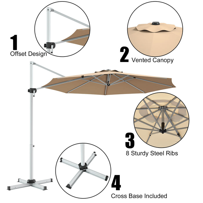 Costway Parasol deporte pour patio de 11 pieds, rotation a 360 degres, inclinaison en aluminium, beige