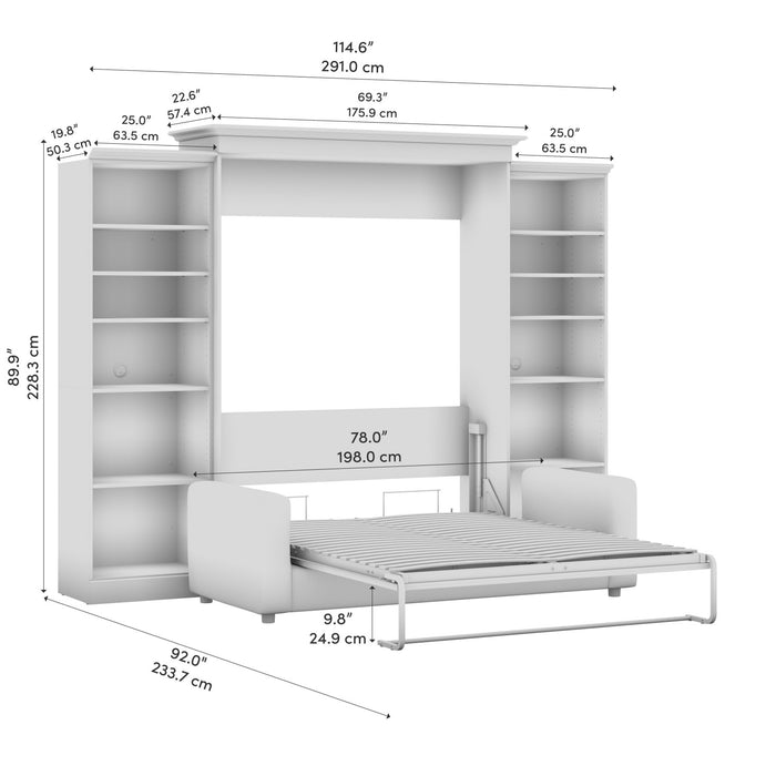 Grand lit escamotable Versatile de Bestar de 115 po (L) avec sofa et organisateurs de garde-robe - blanc 