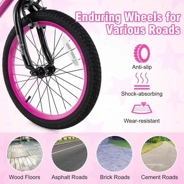 Costway 16\" Velo Pour Enfants Avec Roues D'entrainement Guidon Reglable Et Frein A Main De Siege Rose