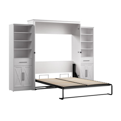 Bestar Key West Queen Murphy Bed & Closet Organizers with Doors & Drawers (119 W) - Pure White Oak|Grand lit escamotable Key West de Bestar de 119 po (L) avec organisateurs de garde-robe, portes et tiroirs - blanc chêne solide