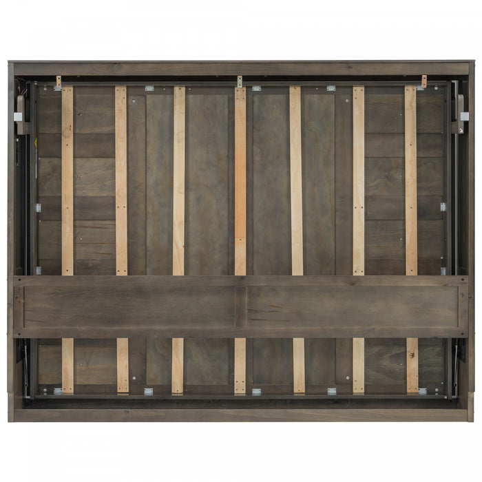 Lit escamotable Olivia en bois massif avec lumiere LED et armoire pliante, taille full, marron