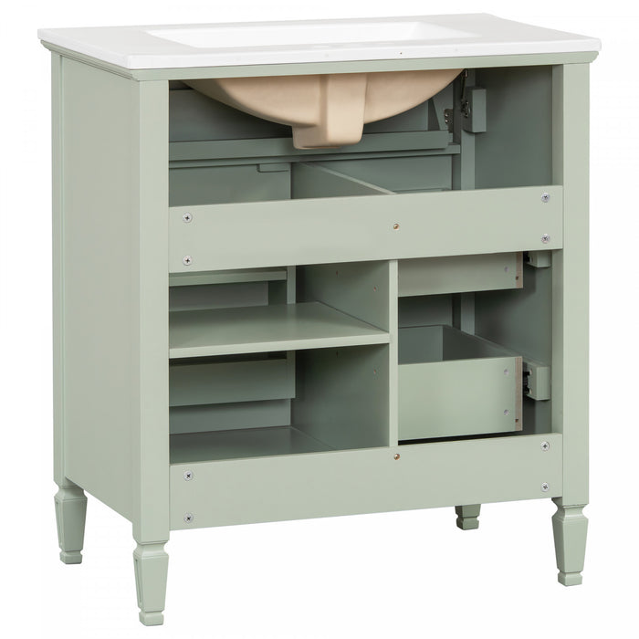 Olivia Meuble-lavabo de 30\" avec vasque en ceramique et bois caoutchouc massif, Vert