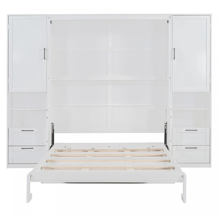 Lit Escamotable Joyce Format Queen Avec Tiroirs Et Etageres, Blanc